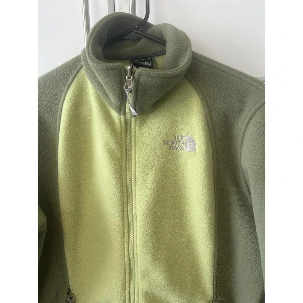The North Face‎ Full Zip Fleece Jacket Green Two Tone Mock Neck Mens Medium
